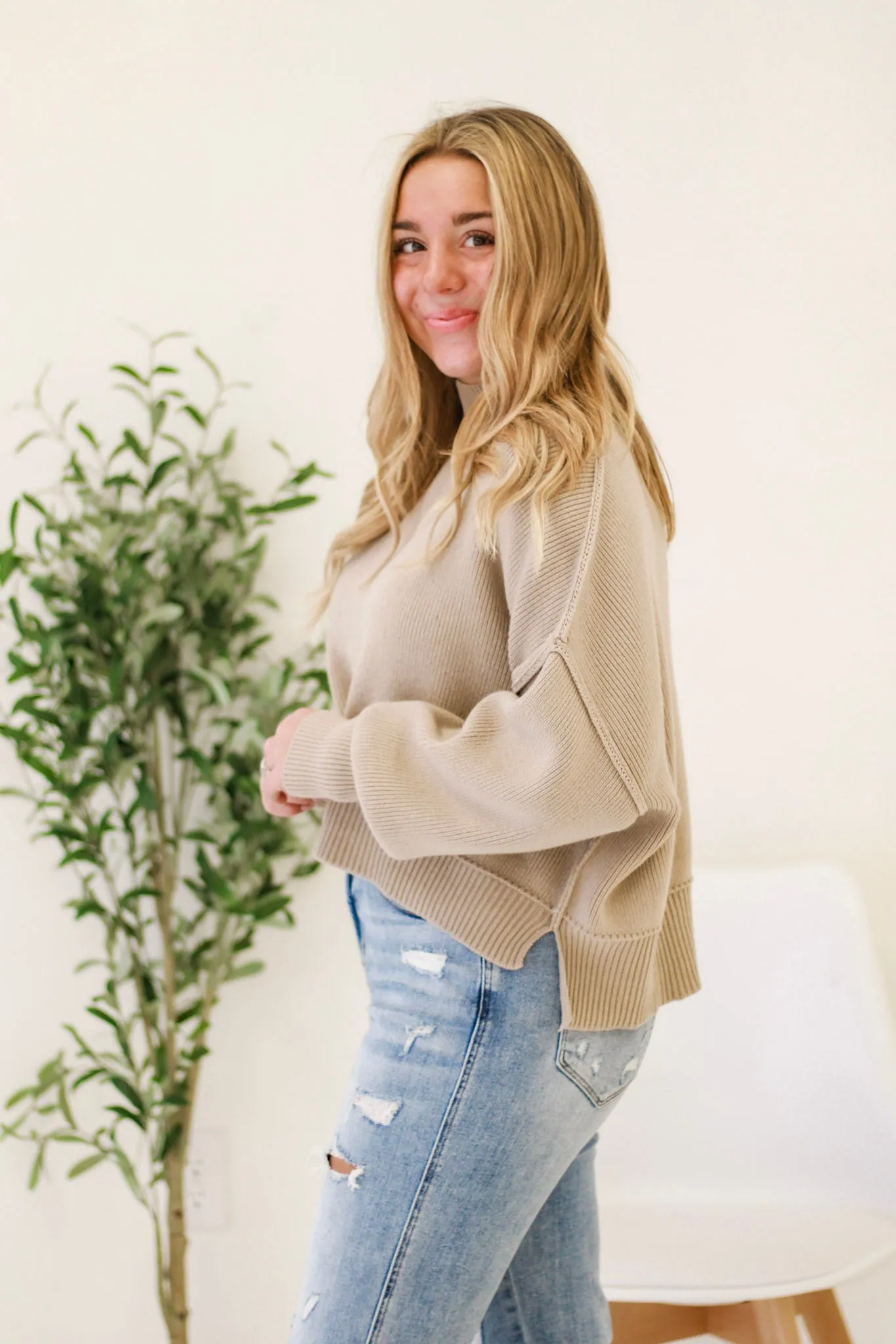 We Have a Warm Feeling Cropped Sweater in Light Mocha