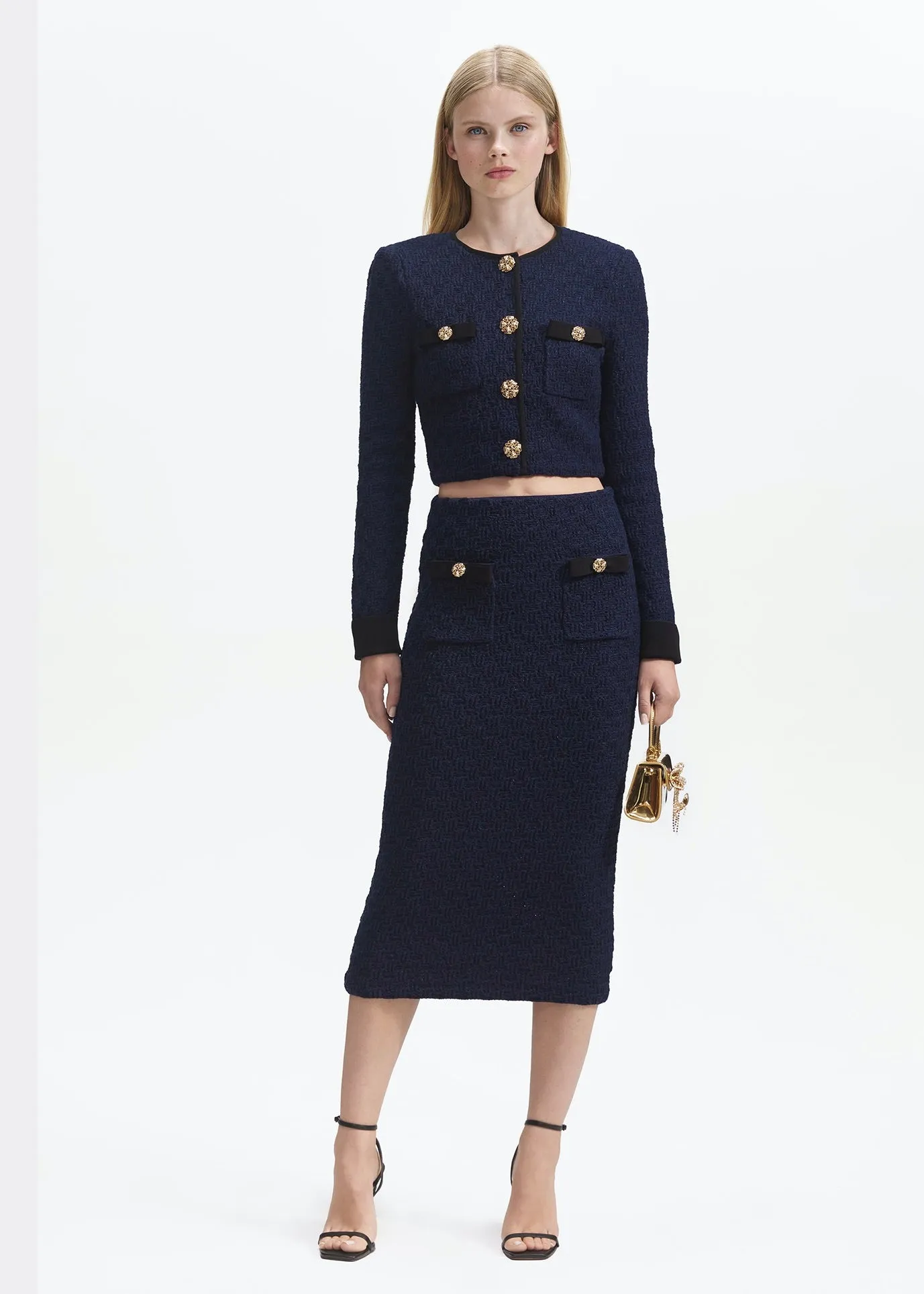 Weave Cropped Cardigan (Navy)
