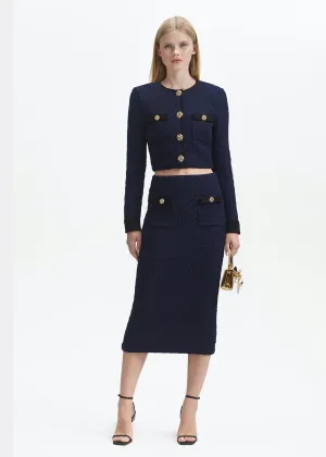 Weave Cropped Cardigan (Navy)