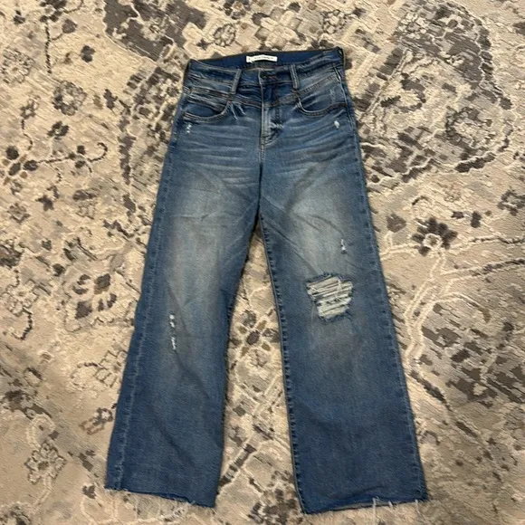 WHETHERLY Conrad High Waist Raw Hem Wide Leg Jeans - Medium Edwards