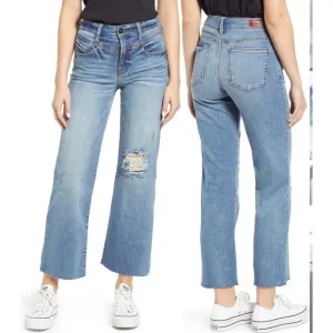 WHETHERLY Conrad High Waist Raw Hem Wide Leg Jeans - Medium Edwards