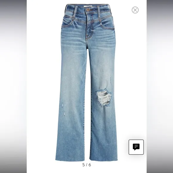WHETHERLY Conrad High Waist Raw Hem Wide Leg Jeans - Medium Edwards