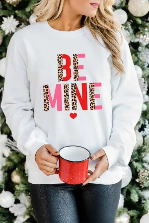 White BE MINE Leopard Heart Print Long Sleeve Sweatshirt