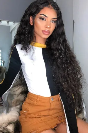 White Black and Mustard Contrast Long Sleeved Bodysuit - Lareen