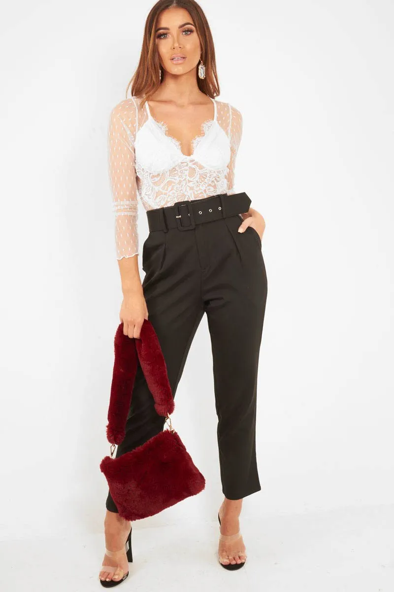 White Dobby Mesh Low Cut Bodysuit - Tamara