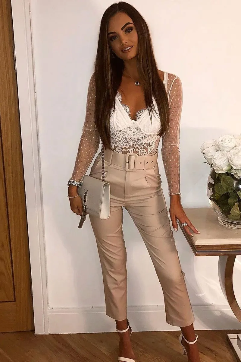 White Dobby Mesh Low Cut Bodysuit - Tamara
