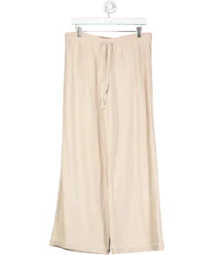 White Fox Beige Cotton Blend Wide Leg Trouser UK L