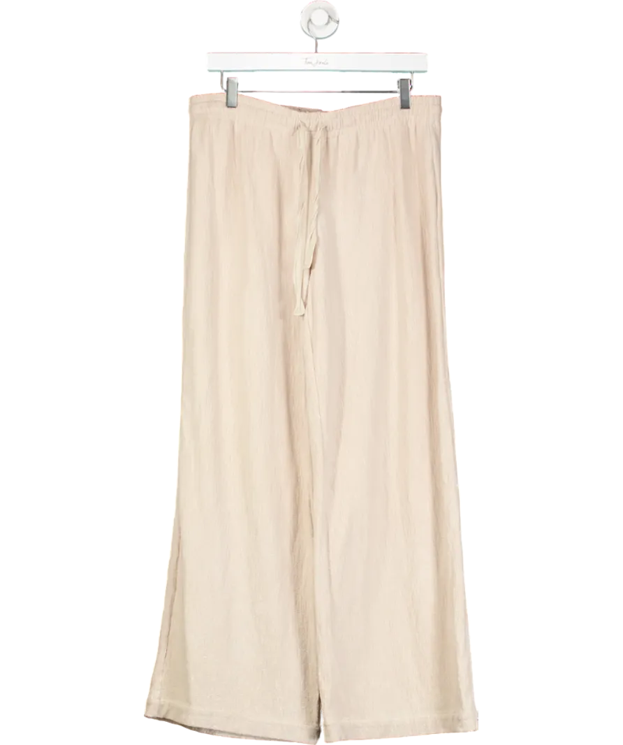 White Fox Beige Cotton Blend Wide Leg Trouser UK L