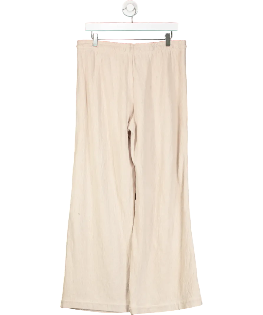 White Fox Beige Cotton Blend Wide Leg Trouser UK L