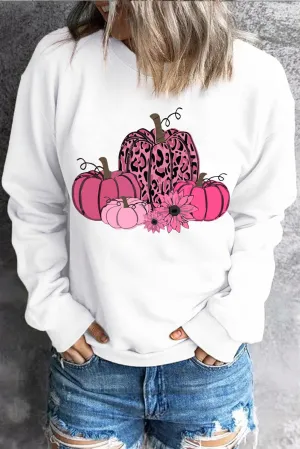 White Pumpkin Leopard Flower Print Graphic Sweatshirt
