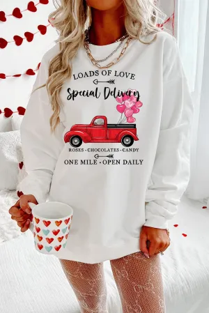 White Special Delivery Car Heart Print Oversized Sweatshirt