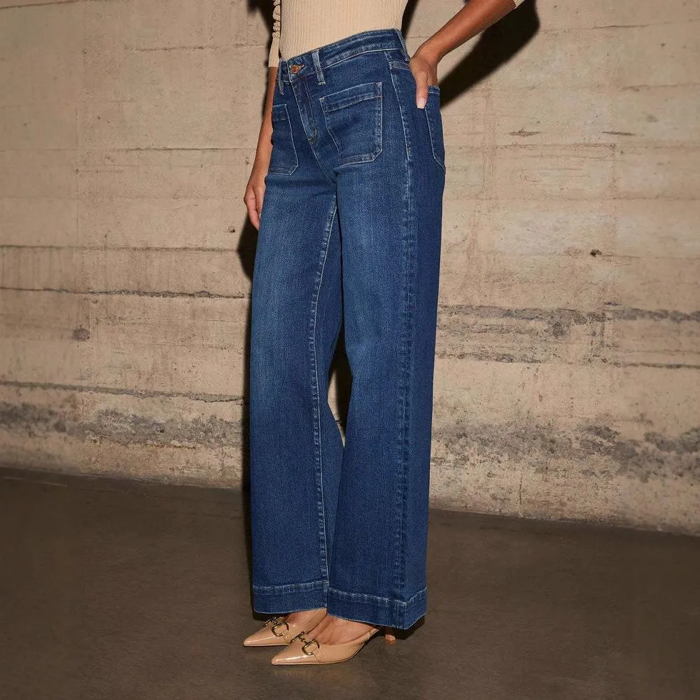 Wide-leg straight-leg high-waisted jeans