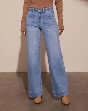 Wide-leg straight-leg high-waisted jeans
