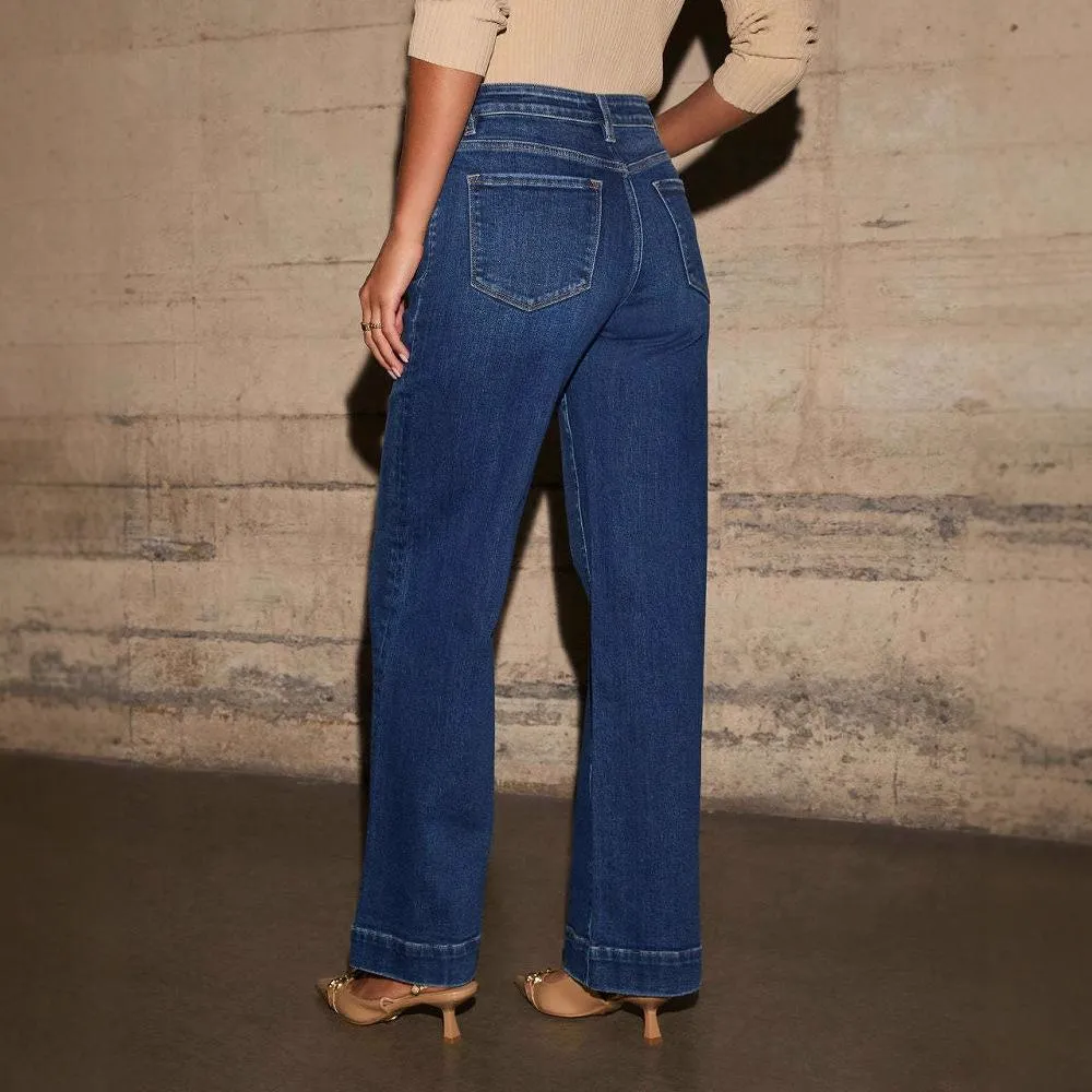 Wide-leg straight-leg high-waisted jeans