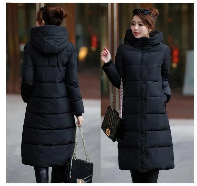 Winter Women's Cotton Slim Long Coat Hooded Parka Jackets Coats White Overcoat Plus Size Down Parkas