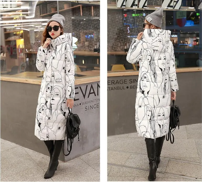 Winter Women's Cotton Slim Long Coat Hooded Parka Jackets Coats White Overcoat Plus Size Down Parkas