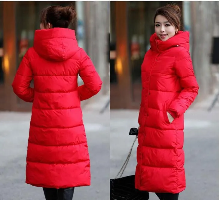 Winter Women's Cotton Slim Long Coat Hooded Parka Jackets Coats White Overcoat Plus Size Down Parkas