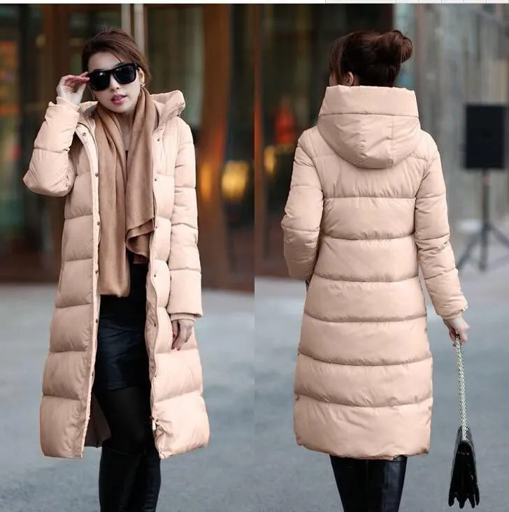 Winter Women's Cotton Slim Long Coat Hooded Parka Jackets Coats White Overcoat Plus Size Down Parkas