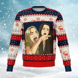 Woman Yelling at a Cat Ugly Christmas Meme Sweatshirt