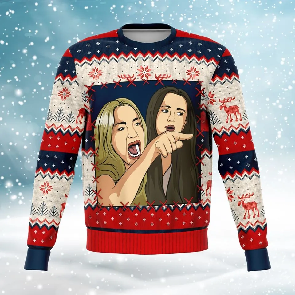 Woman Yelling at a Cat Ugly Christmas Meme Sweatshirt