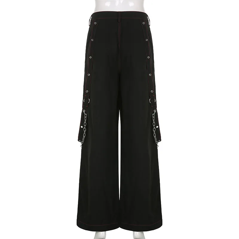Women Low Waist Pockets Wide Leg Pants Sweatpants