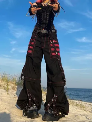 Women Low Waist Pockets Wide Leg Pants Sweatpants
