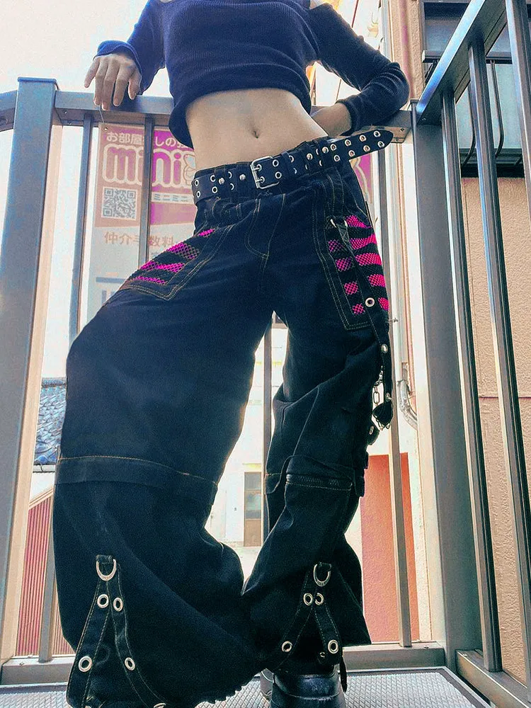 Women Low Waist Pockets Wide Leg Pants Sweatpants