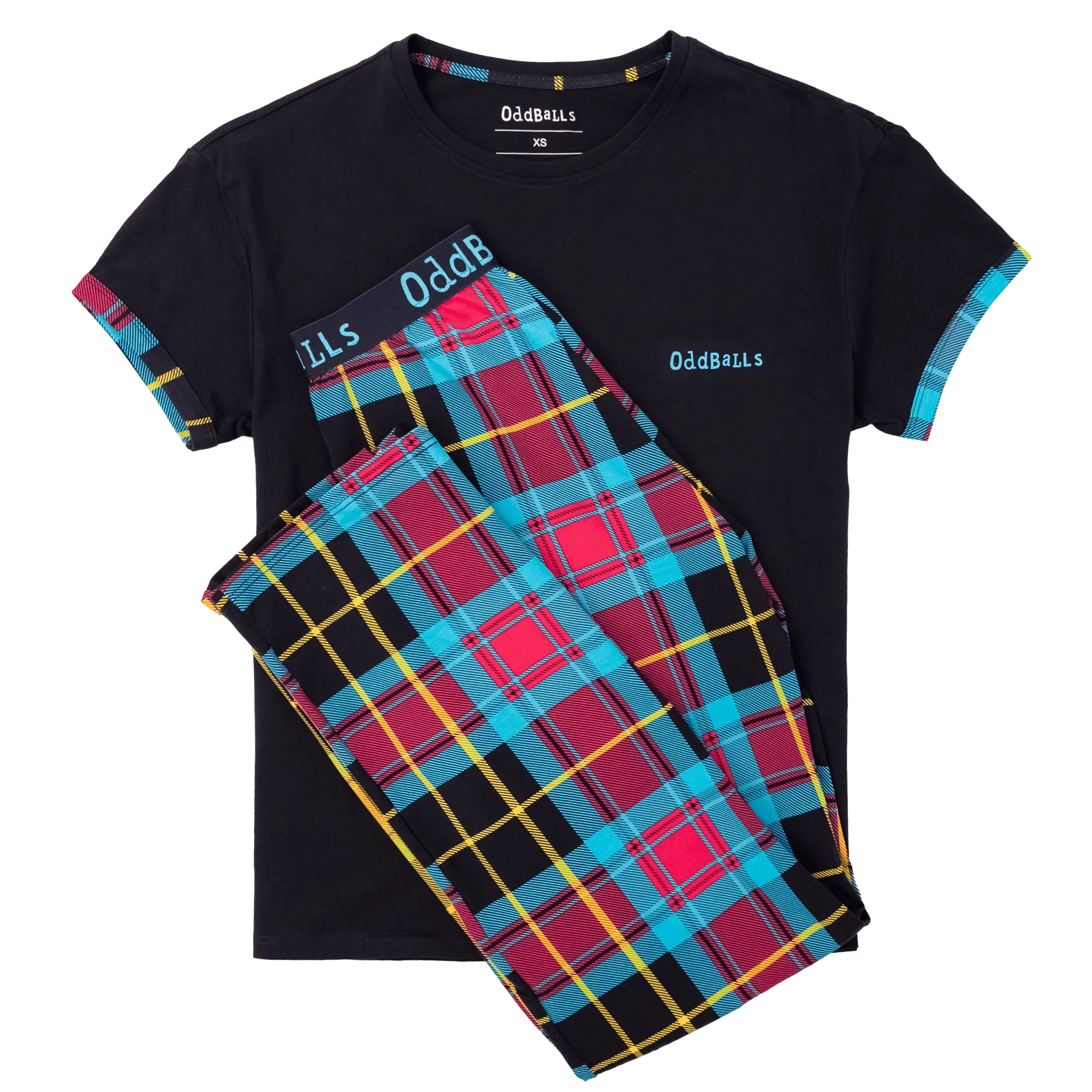 Womens Long Pyjamas - Tartan - Trousers & T-Shirt