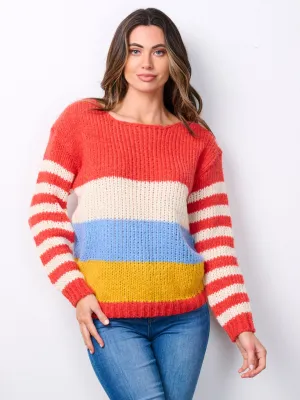 WOMEN'S LONG SLEEVE COLORBLOCK KNIT PULLOVER SWEATER
