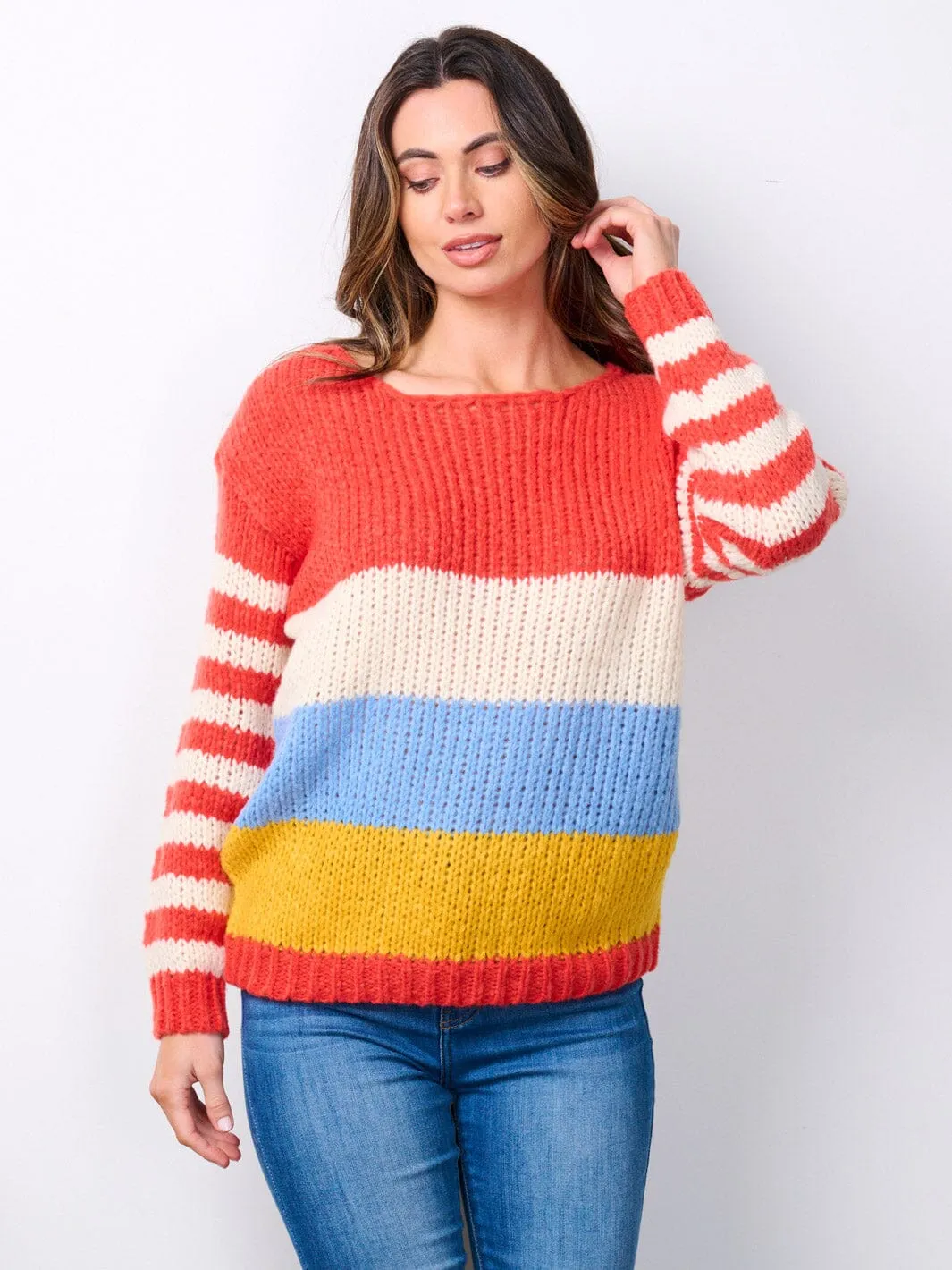 WOMEN'S LONG SLEEVE COLORBLOCK KNIT PULLOVER SWEATER