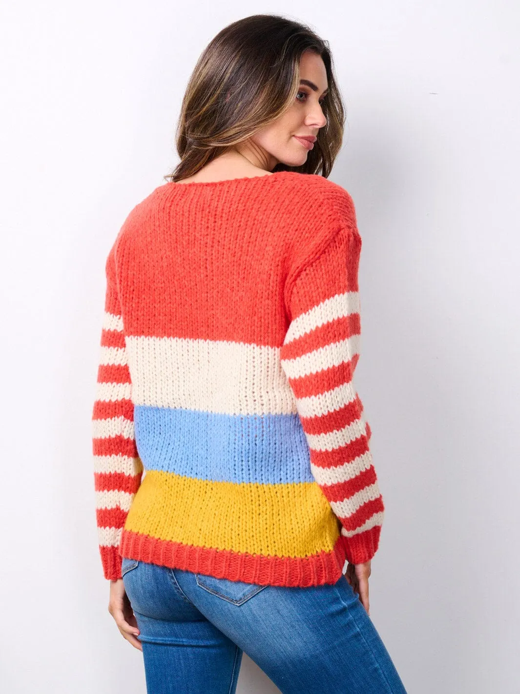 WOMEN'S LONG SLEEVE COLORBLOCK KNIT PULLOVER SWEATER