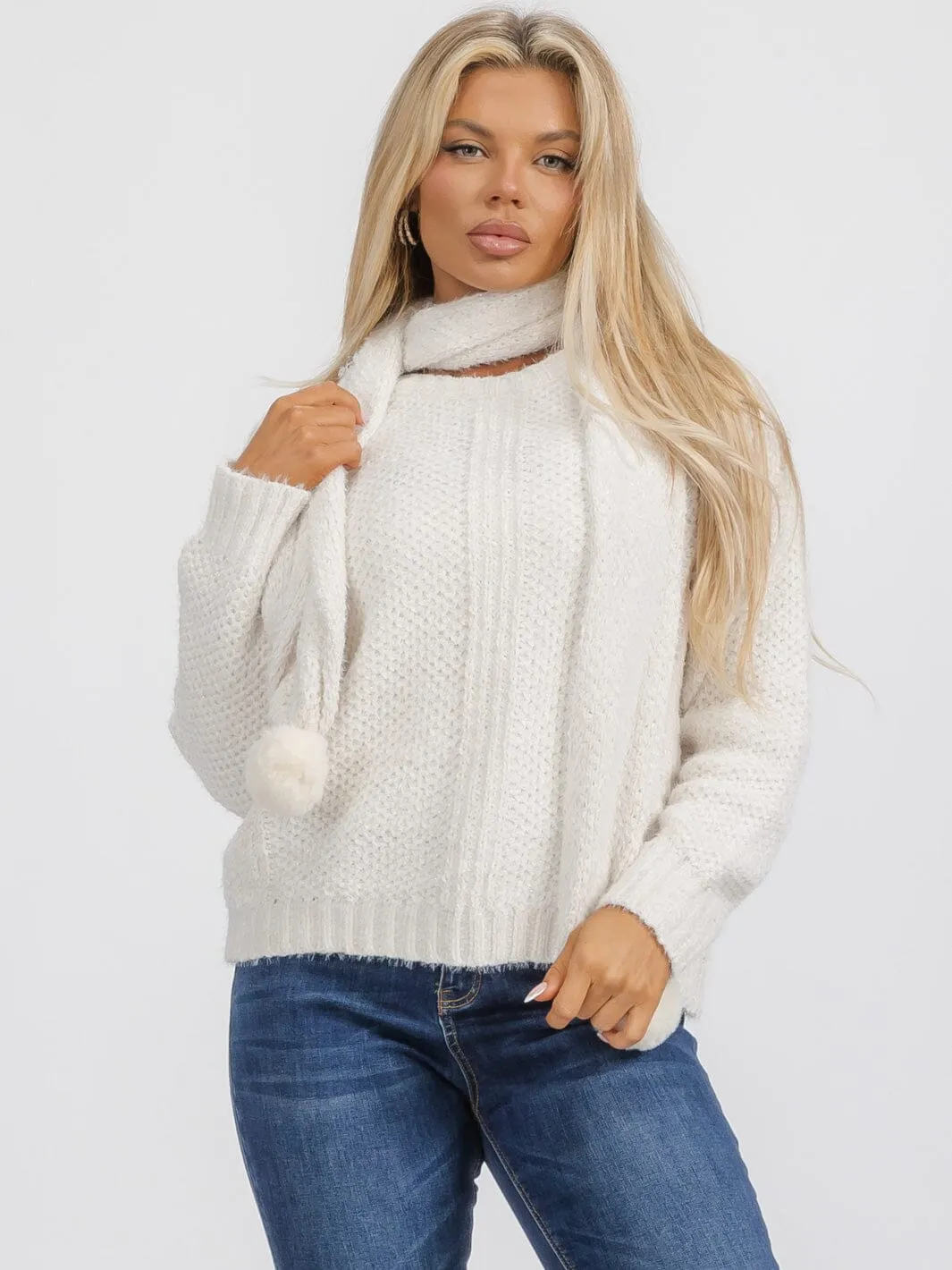 WOMEN'S LONG SLEEVE PULLOVER SWEATER WITH SCARF INCLUDED