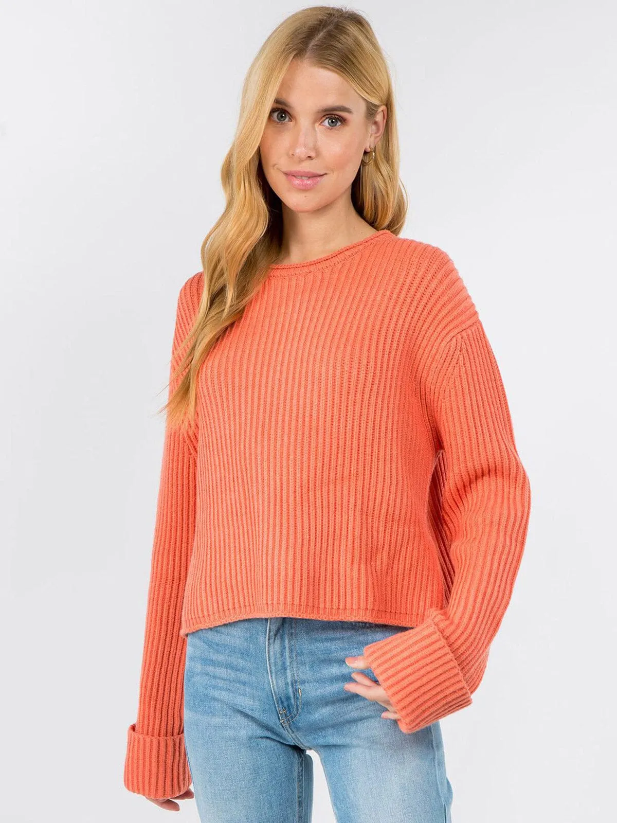 WOMEN'S LONG SLEEVE RIBBED KNIT SWEATER