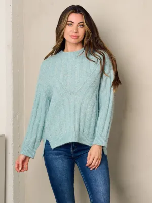 WOMEN'S LONG SLEEVE SIDE SLIT KNIT SWEATER