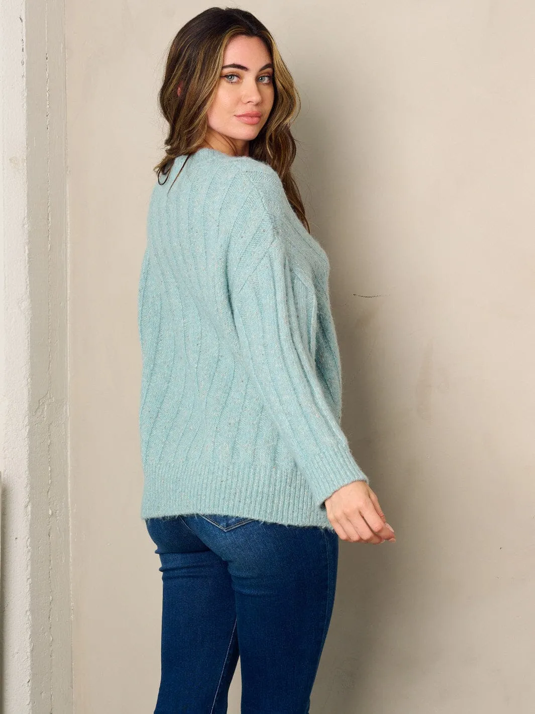 WOMEN'S LONG SLEEVE SIDE SLIT KNIT SWEATER