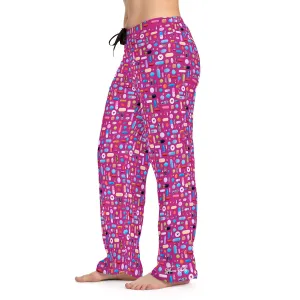 Women's Pink Pill Grid Pajama Pants