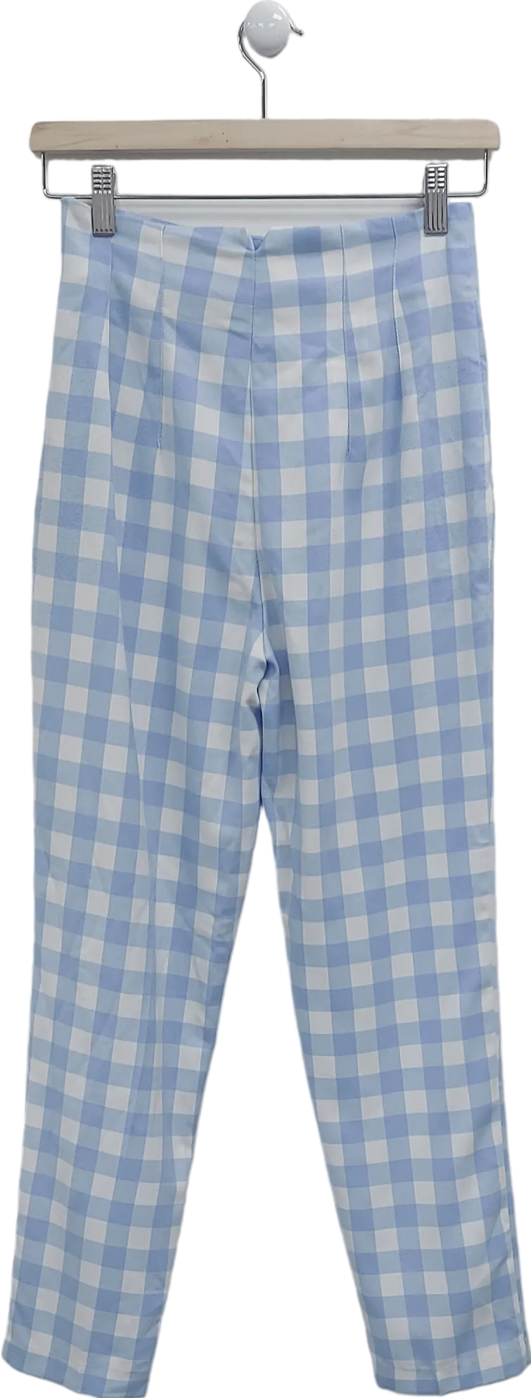 ZARA Blue Straight Leg Gingham Trousers UK XS