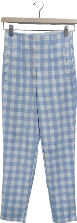 ZARA Blue Straight Leg Gingham Trousers UK XS