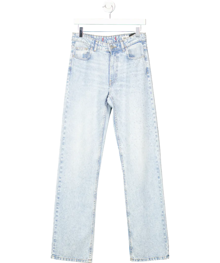 ZARA Blue Trf Wide-leg Diamanté Jeans UK 6