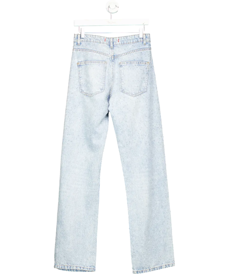 ZARA Blue Trf Wide-leg Diamanté Jeans UK 6