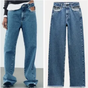 ZARA MID RISE RIPPED CUT OUT STRAIGHT LEG JEANS Size 6