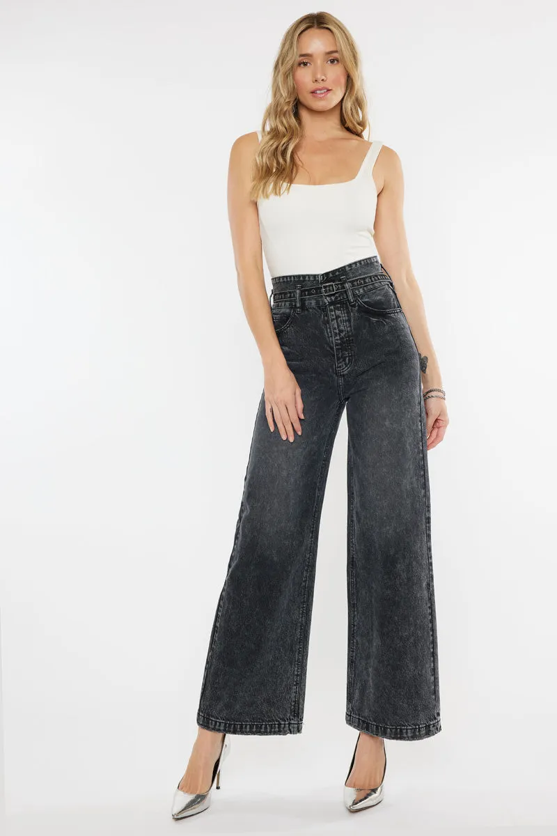 Zinc Ultra High Rise Belted 90's Wide Leg Jeans